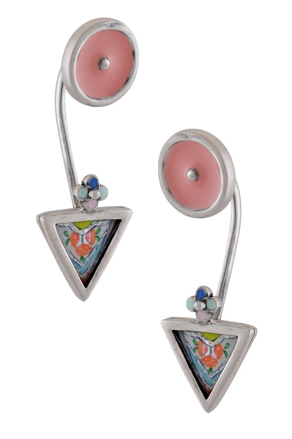 Hand Painted Triangle Jacket Earrings 