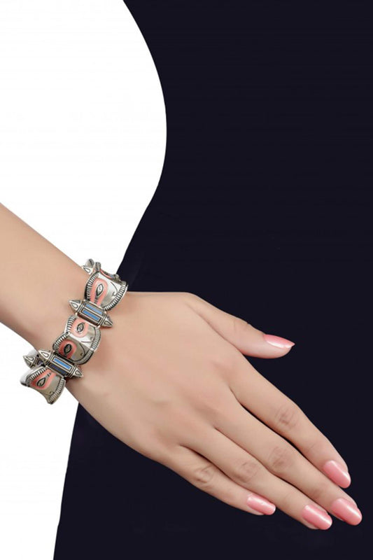 Oxidised Silver Enamel Makra Bracelet 