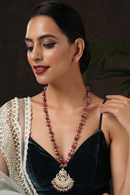 Gold Kundan Crescent Moon Pendant Necklace 