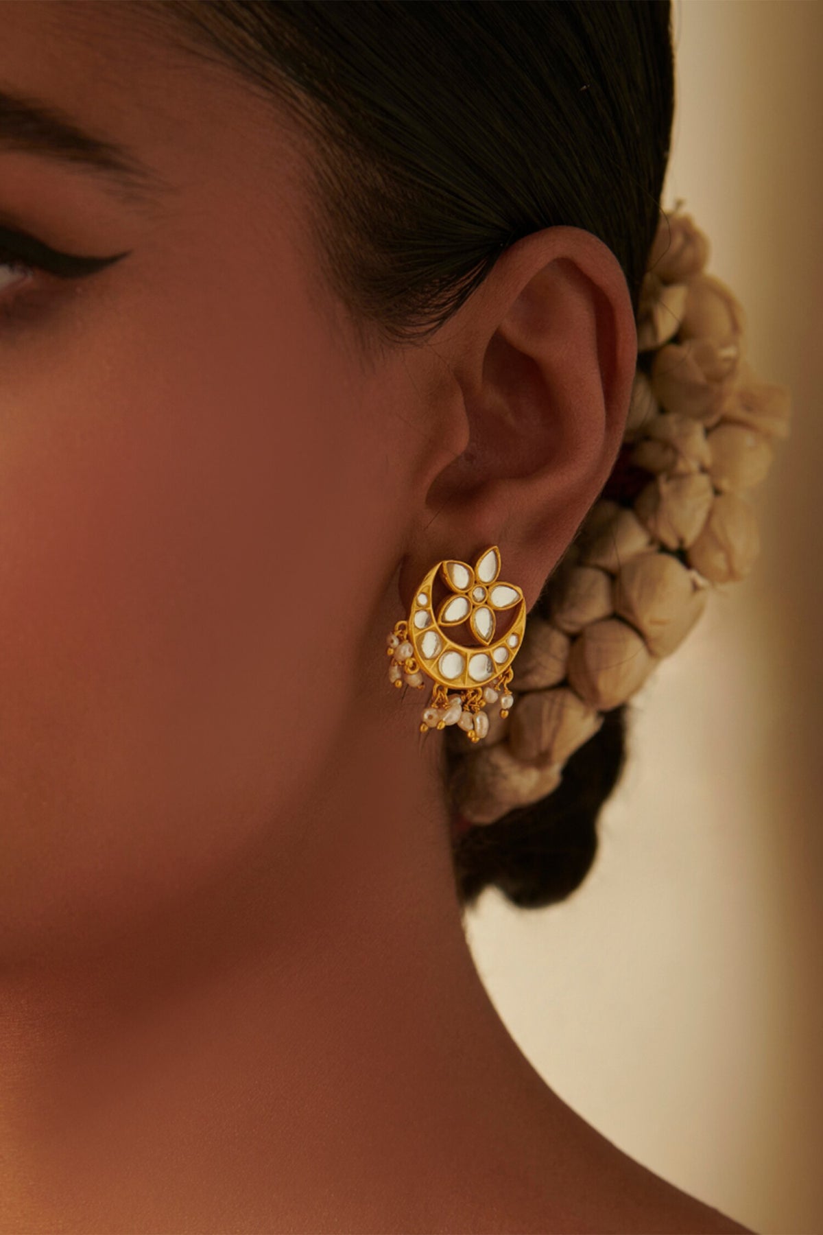 Chaand Phool Shaped Stud Earrings 