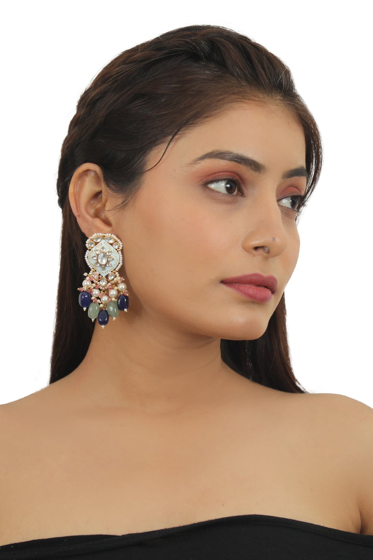 Firozi Meenakari Dangler Earrings 