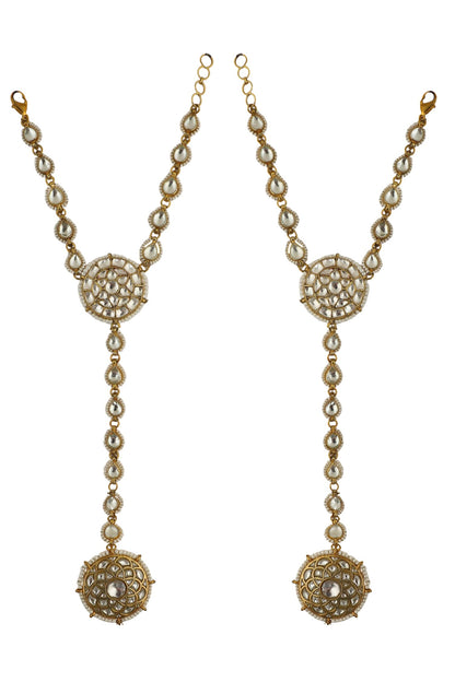 Gold Floral Carved Haathphool Set 