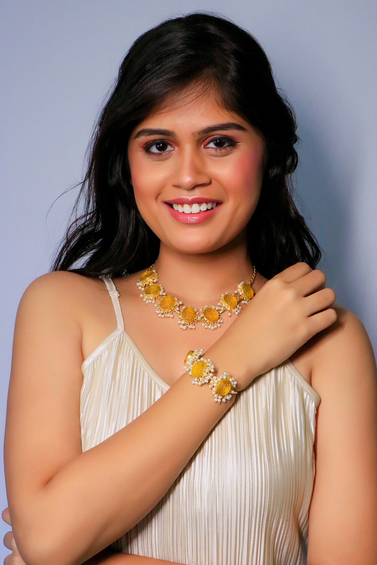 Stone Embellished Necklace With Cuff 