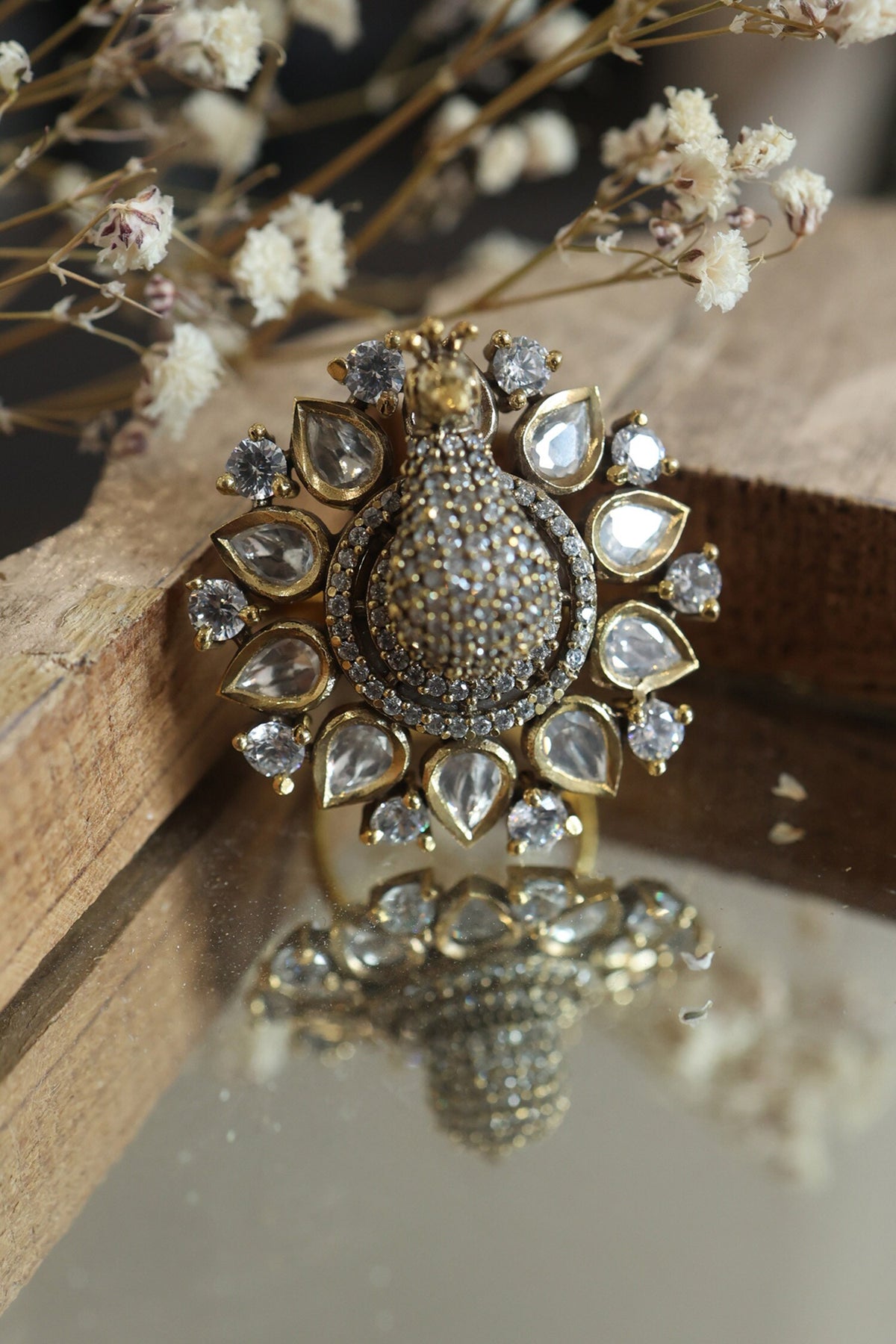 Antique Peacock Polki Ring 