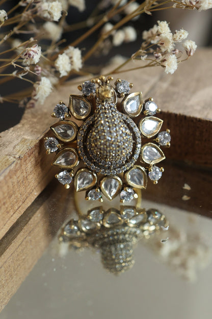 Antique Peacock Polki Ring 