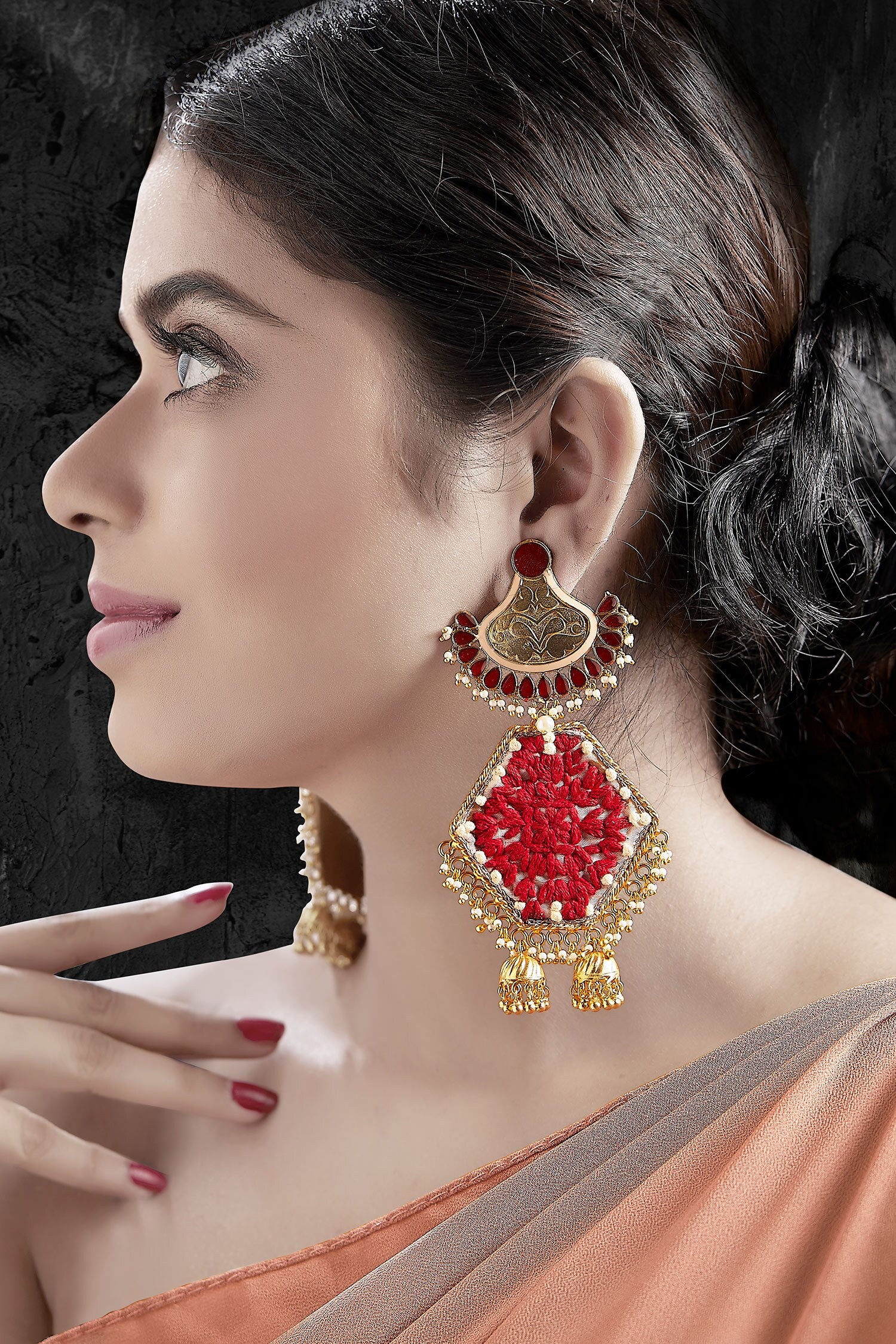 Embroidered Jhumka Danglers 