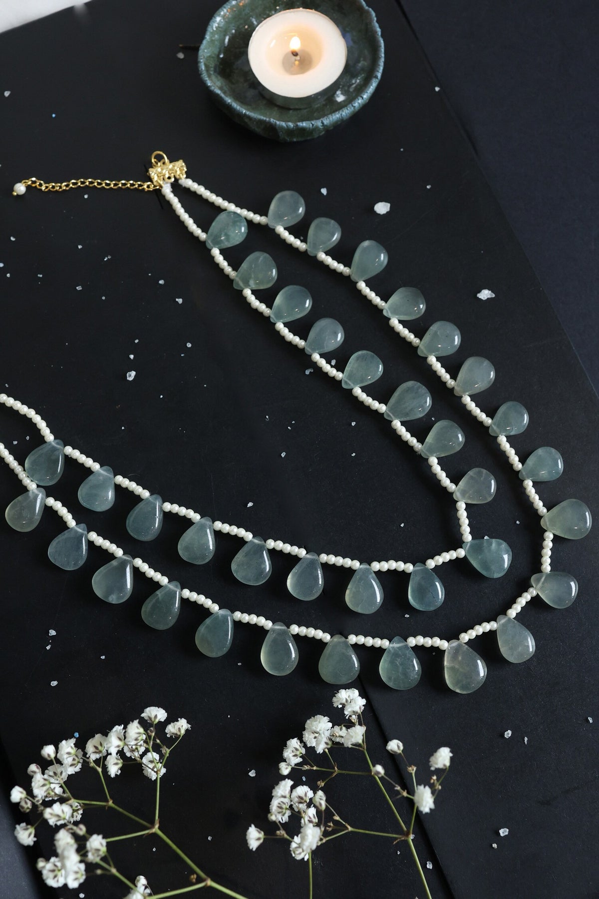 Mint Pearl Layered Contemporary Necklace 