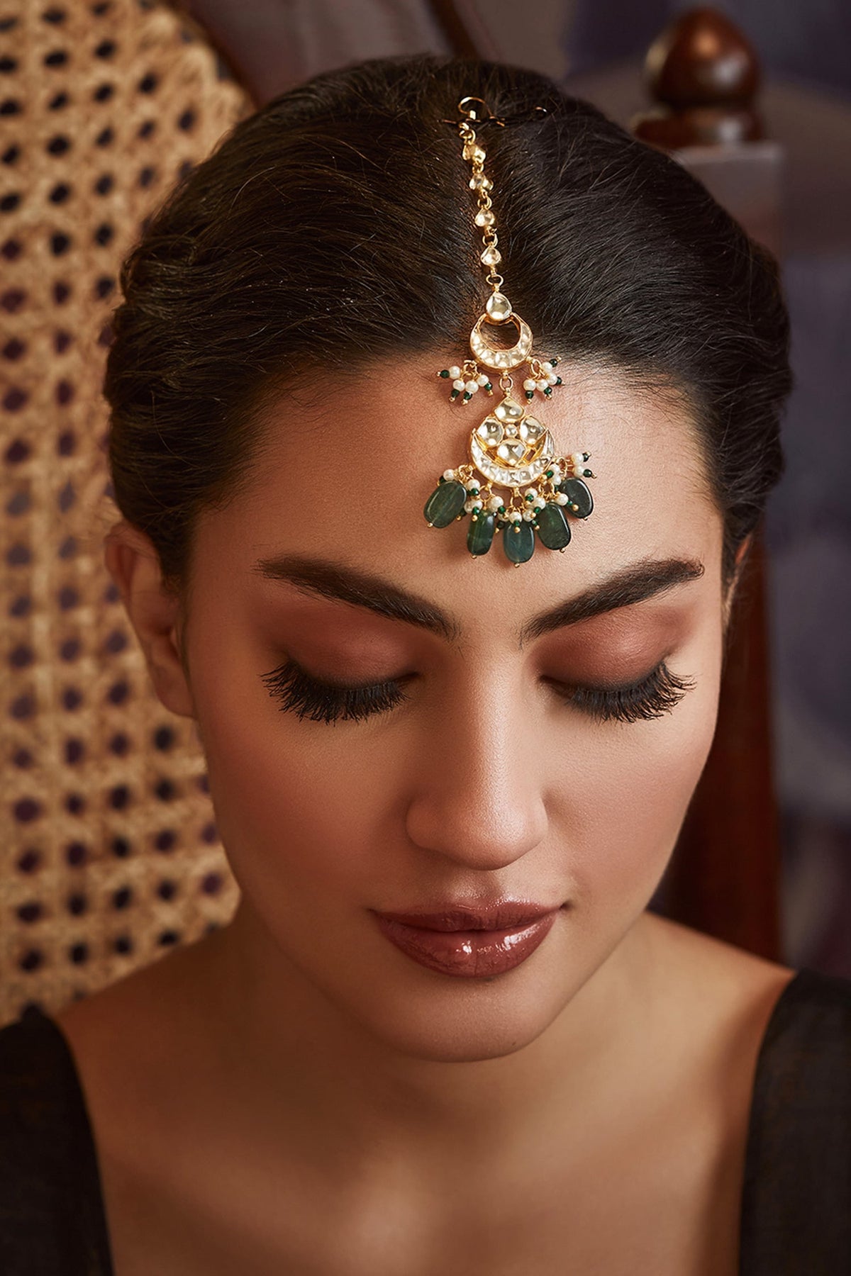 Green Kundan Maangtikka
 