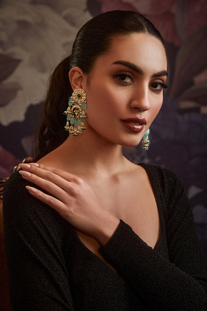 Mint Kundan Pearl Danglers & Drops
 