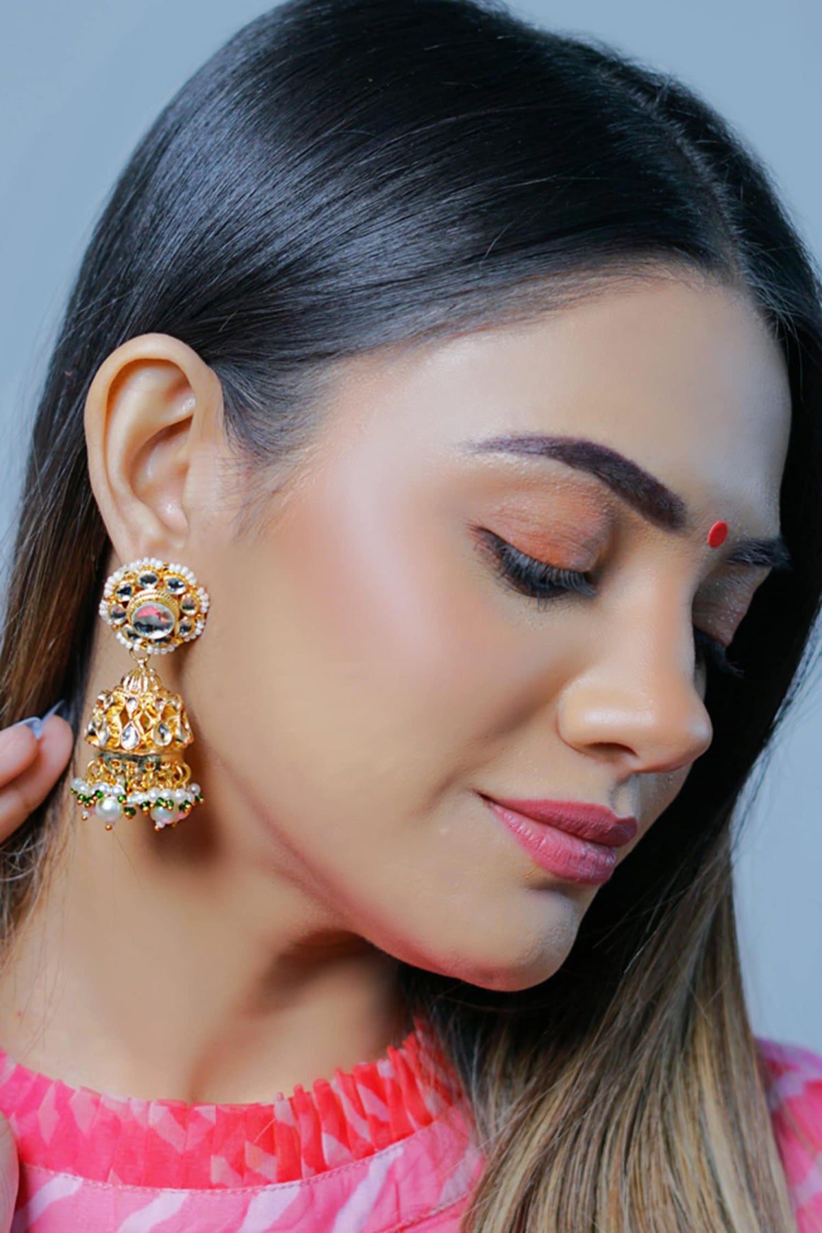 Kundan Carved Jhumkas 