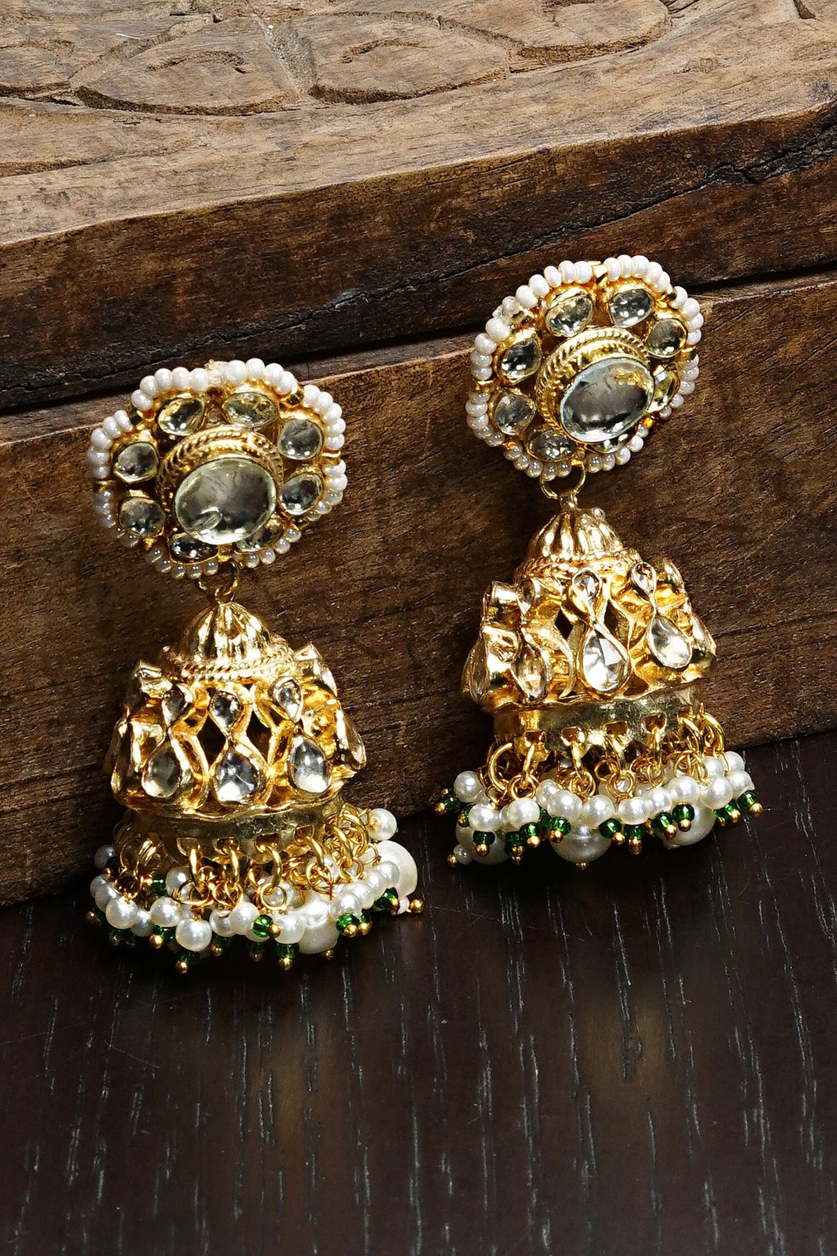 Kundan Carved Jhumkas 