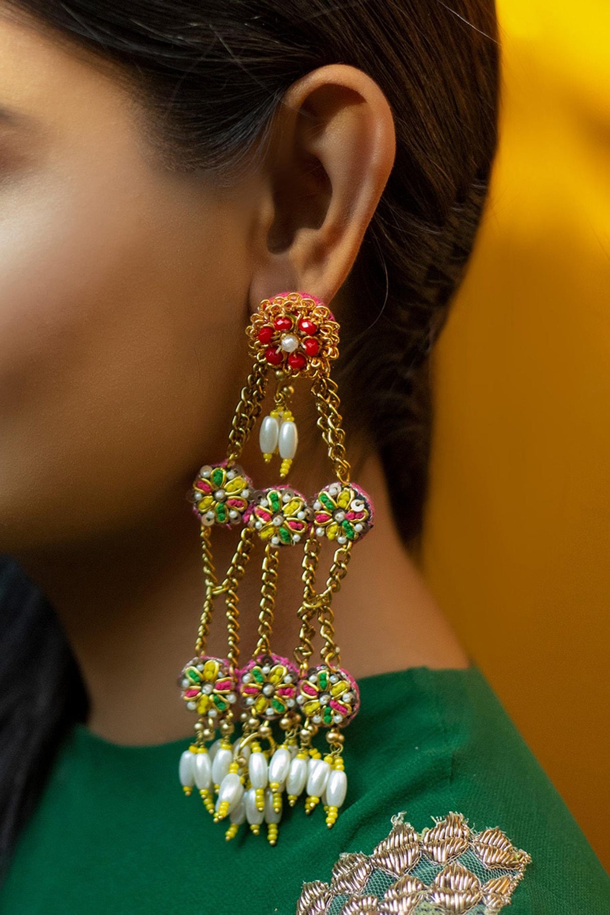 Pearl Embroidered Danglers 