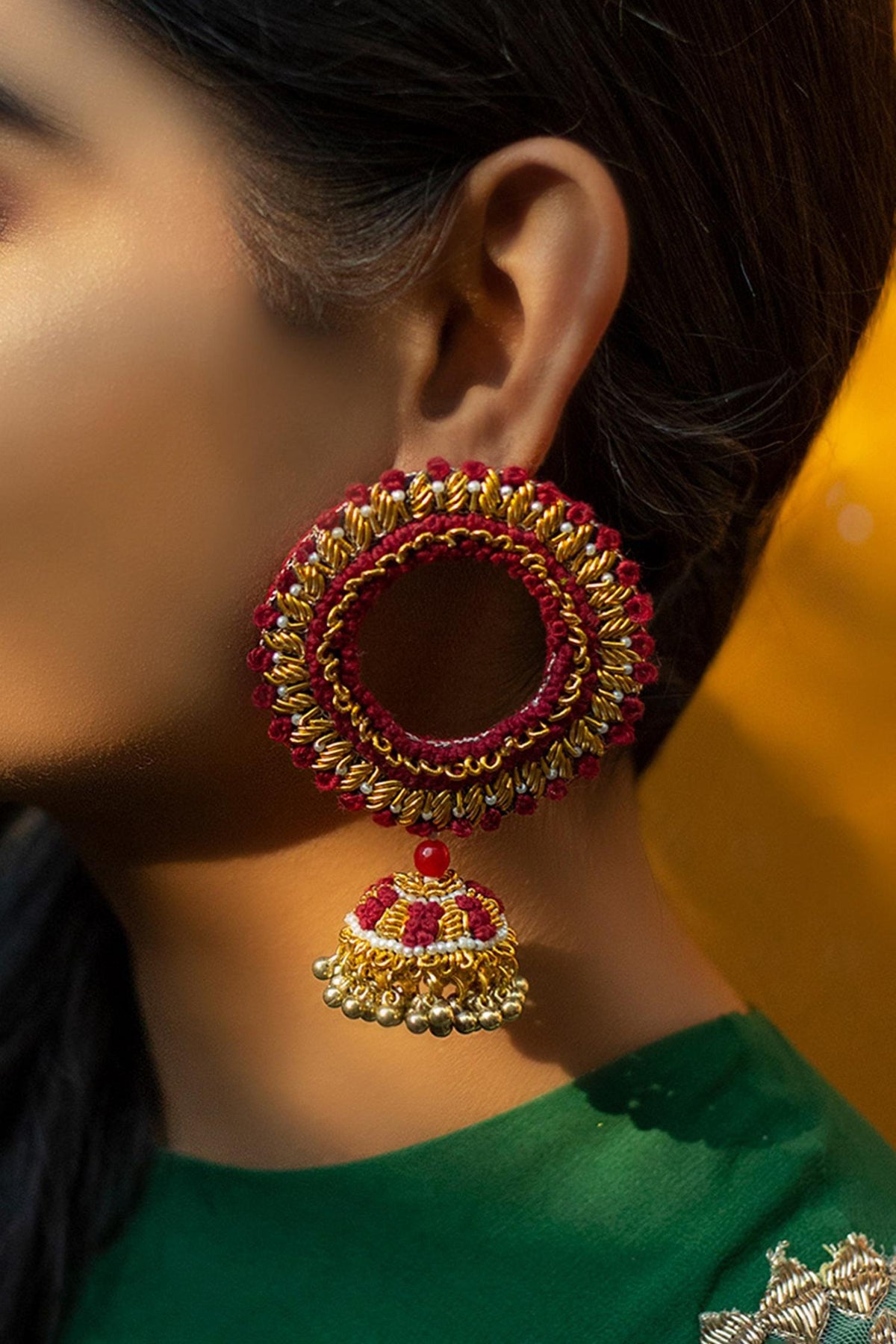 Thread Embroidered Jhumkas 
