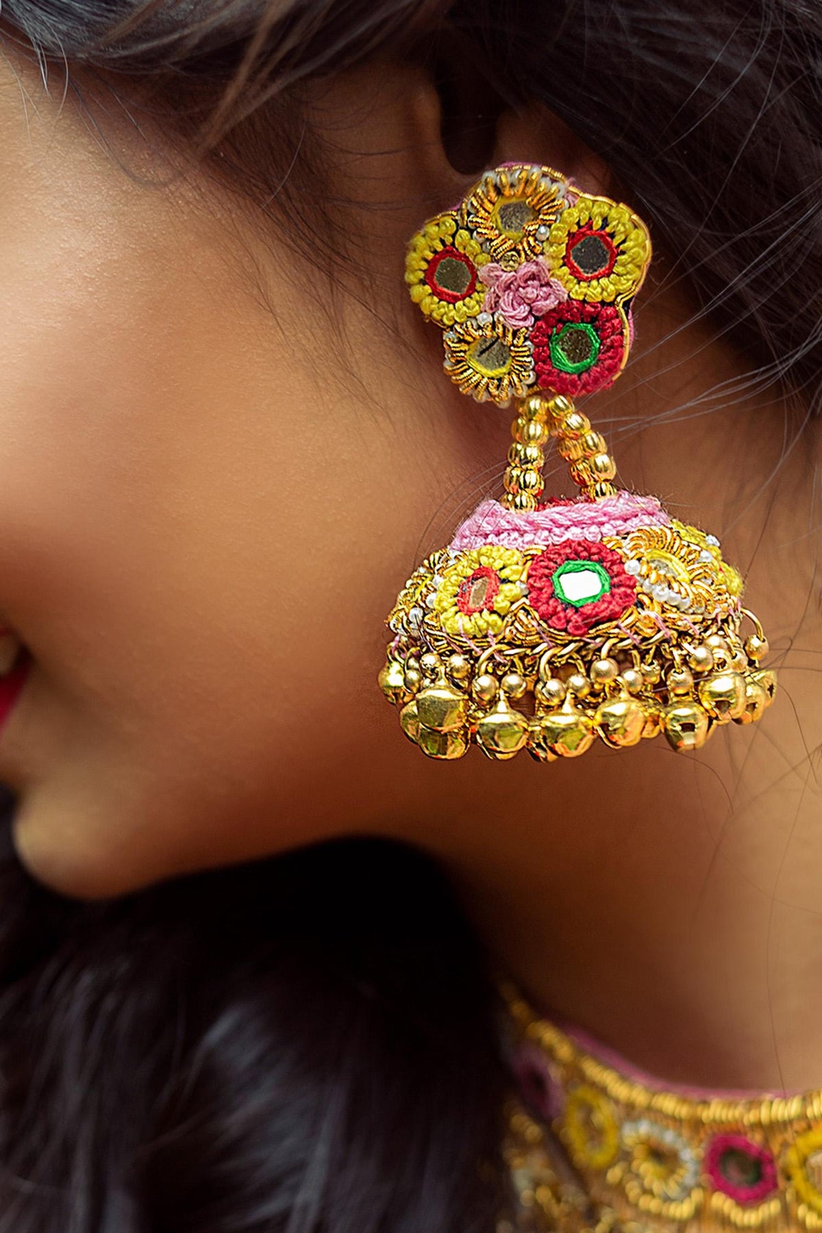 Floral Embroidered Jhumkas 