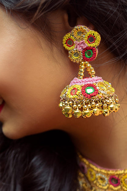 Floral Embroidered Jhumkas 