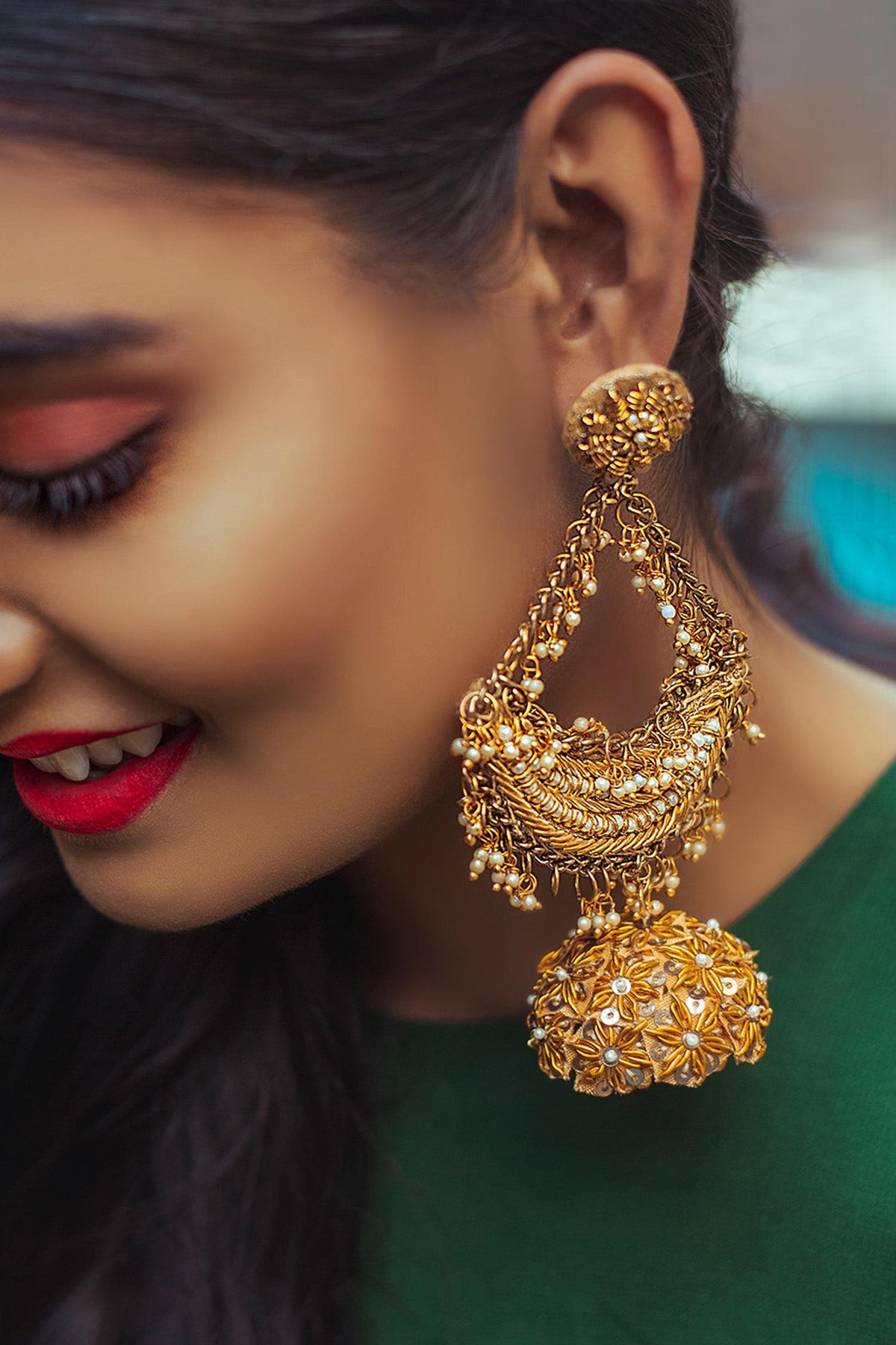 Moti Embroidered Chandbali 