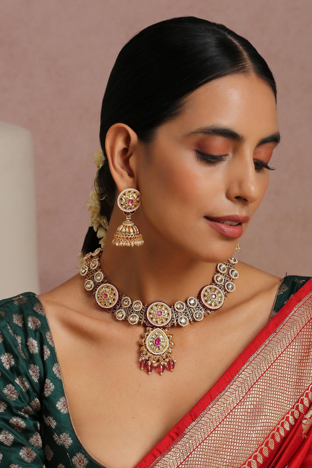 Carved Stone Embellished Necklace Set 