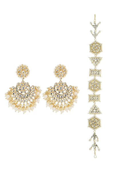 Gold & White Kundan Mathapatti Set 