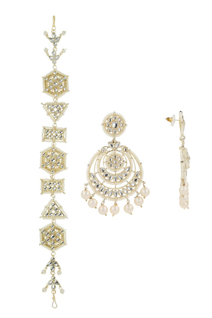 Gold & White Kundan Chandbalis Set 