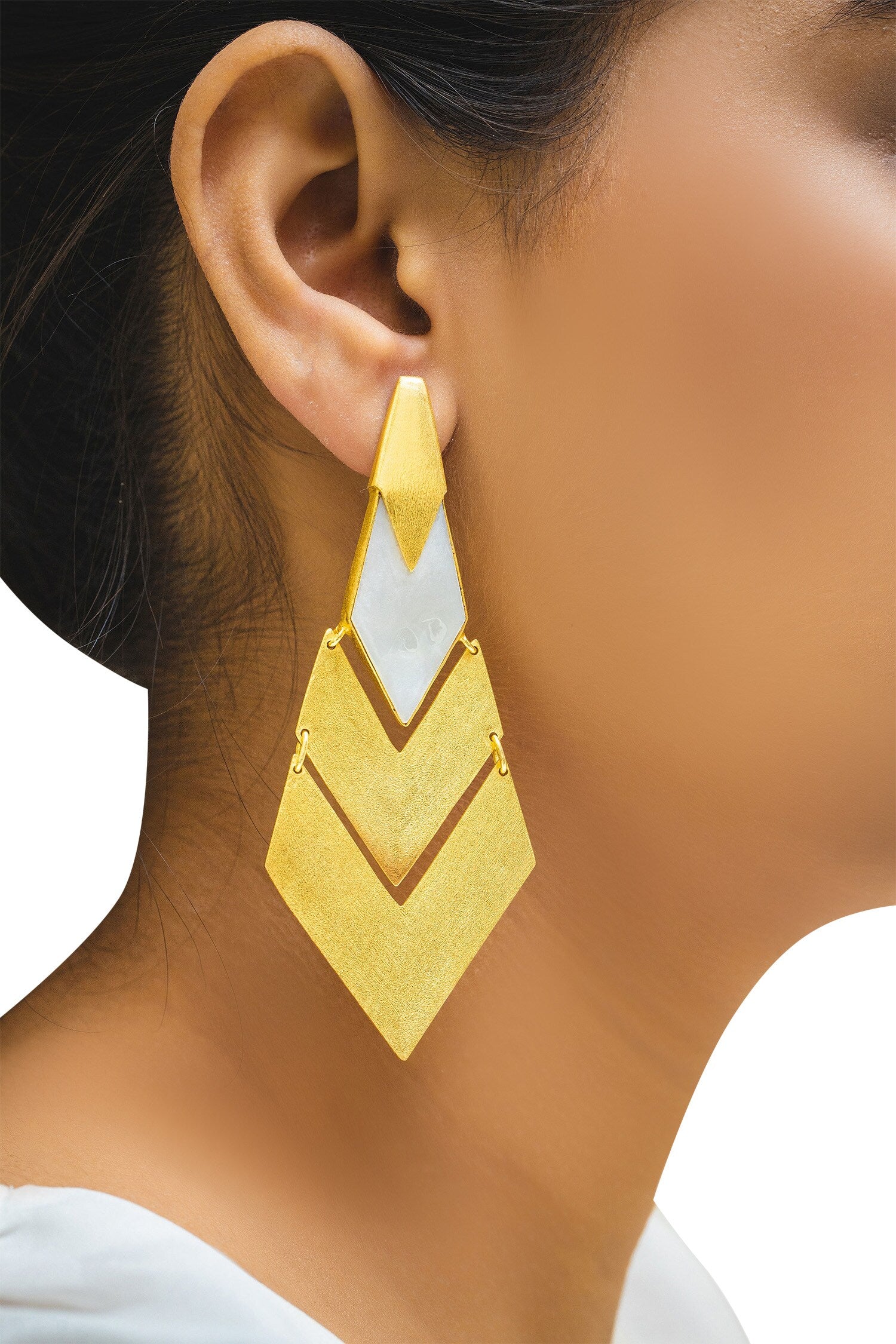 Geometric Cutwork Stone Earrings 