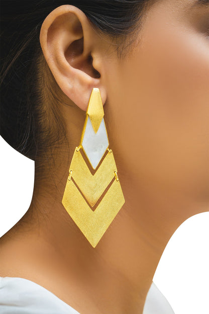 Geometric Cutwork Stone Earrings 