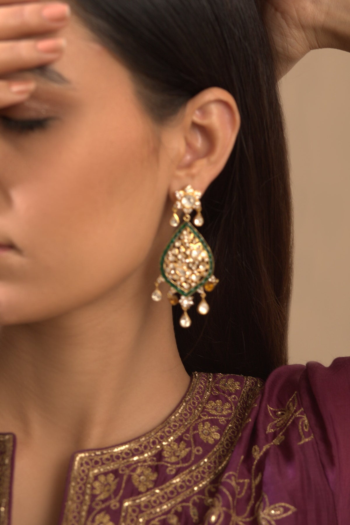Gold Floral Polki Danglers 