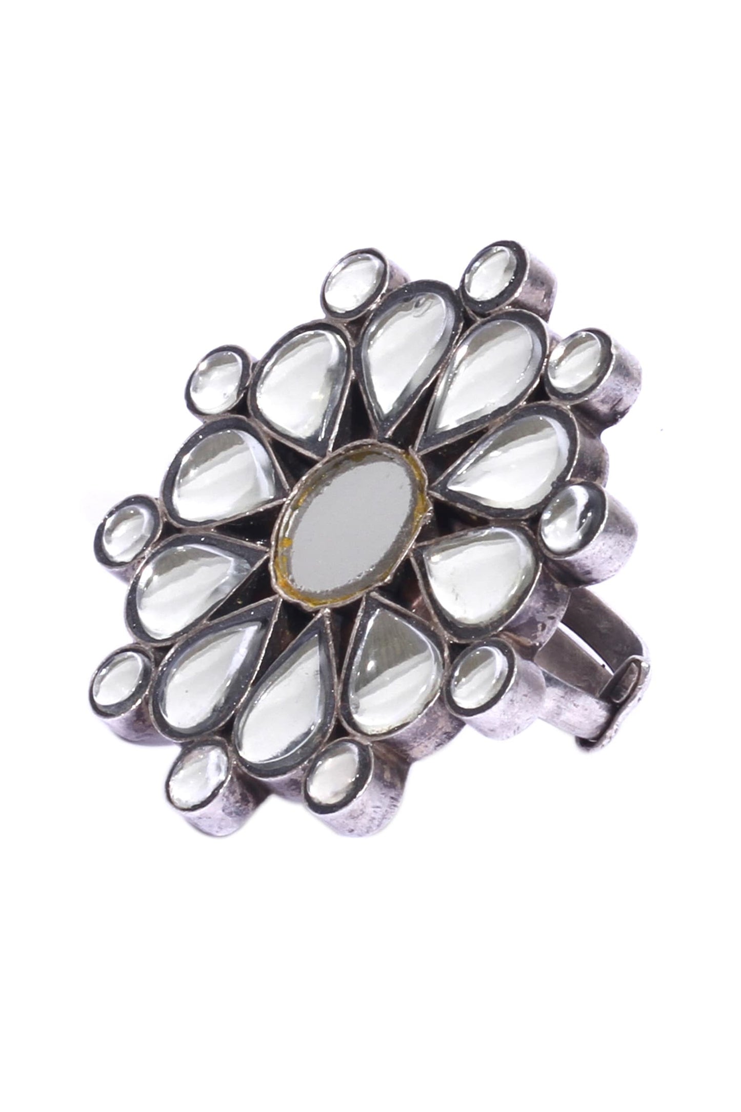 Floral Mirror Stone Adjustable Ring 