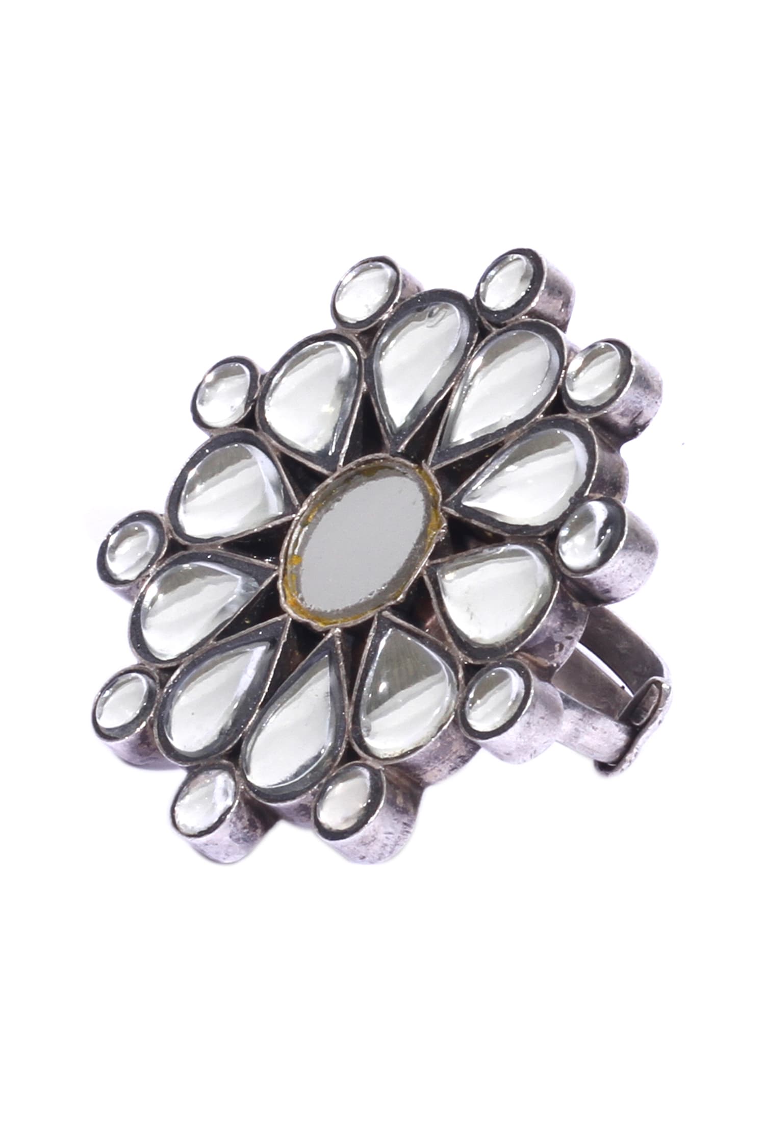 Floral Mirror Stone Adjustable Ring 