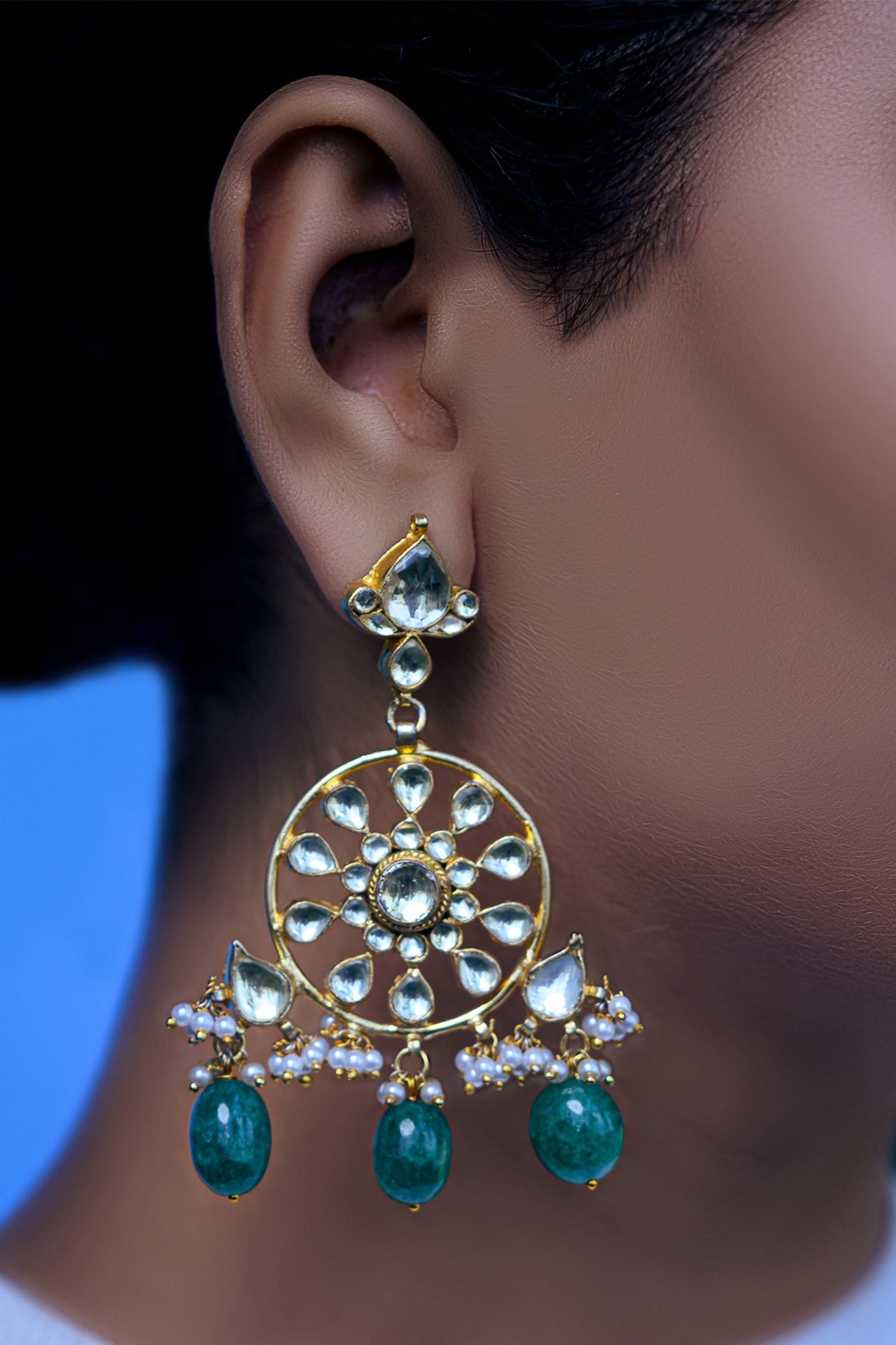Kundan Pearl Drop Danglers 