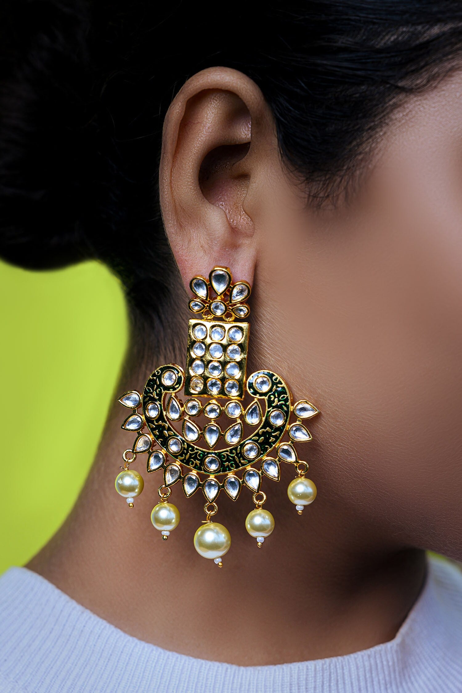 Enamelled Kundan Danglers 