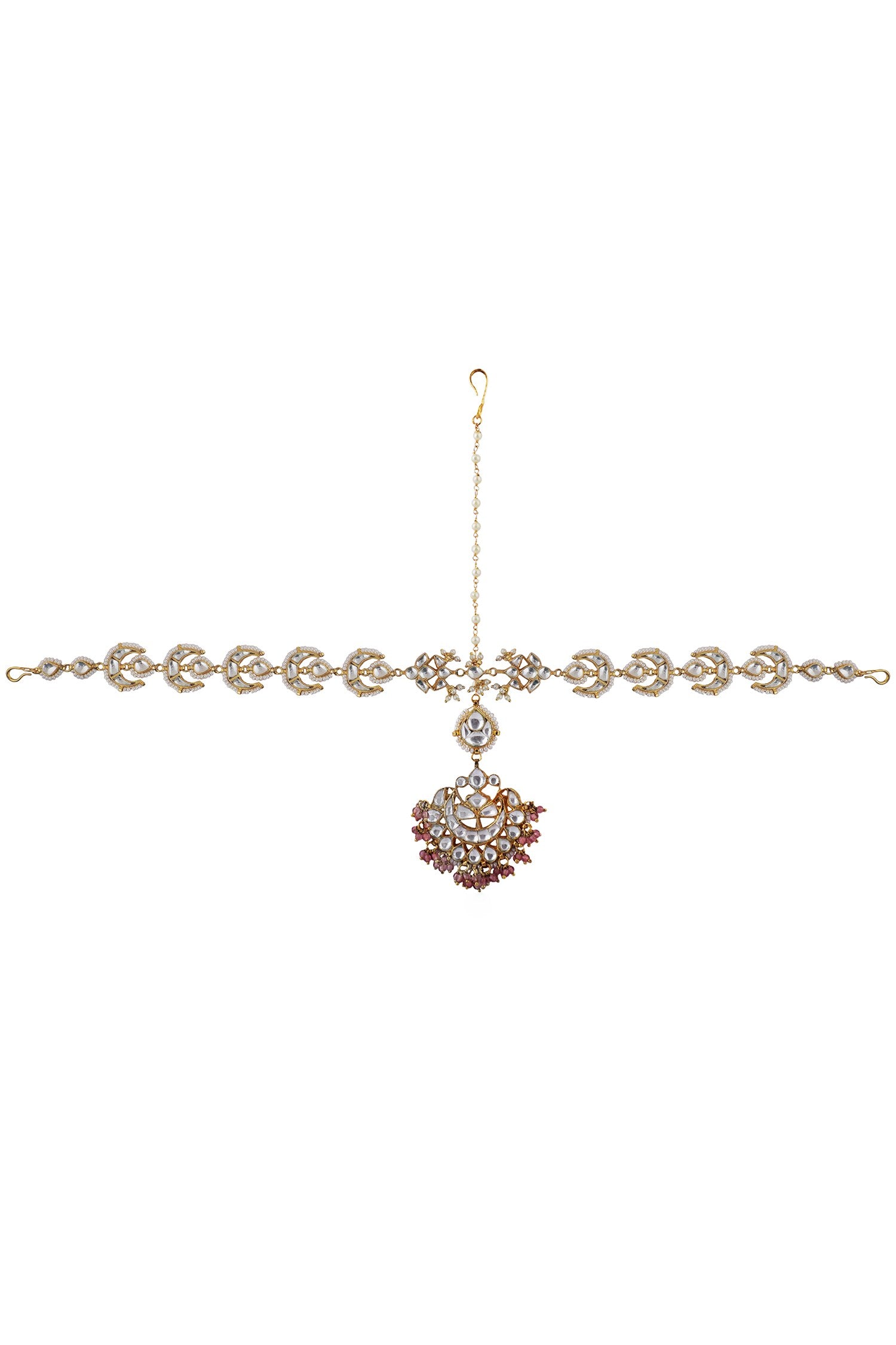 Crescent Moon Pattern Bead Embellished Mathapatti 
