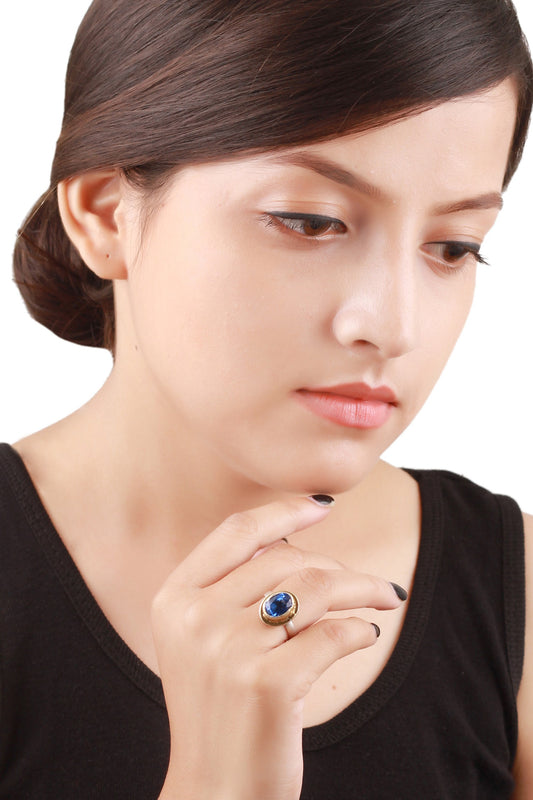 Dual Tone Stone Studded Ring 