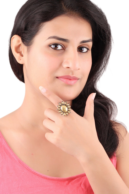 Floral Dual Tone Adjustable Ring 