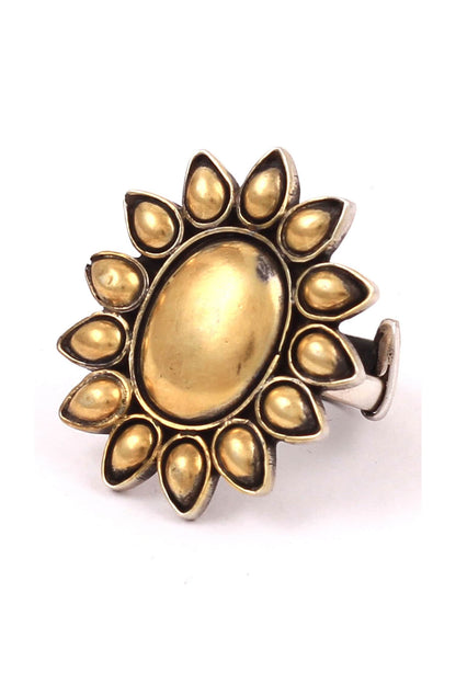 Floral Dual Tone Adjustable Ring 