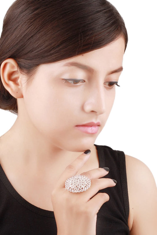Teardrop Motif Stone Encrusted Ring 