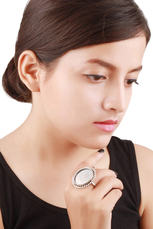 Handcrafted Silver Mirror Top Ring 