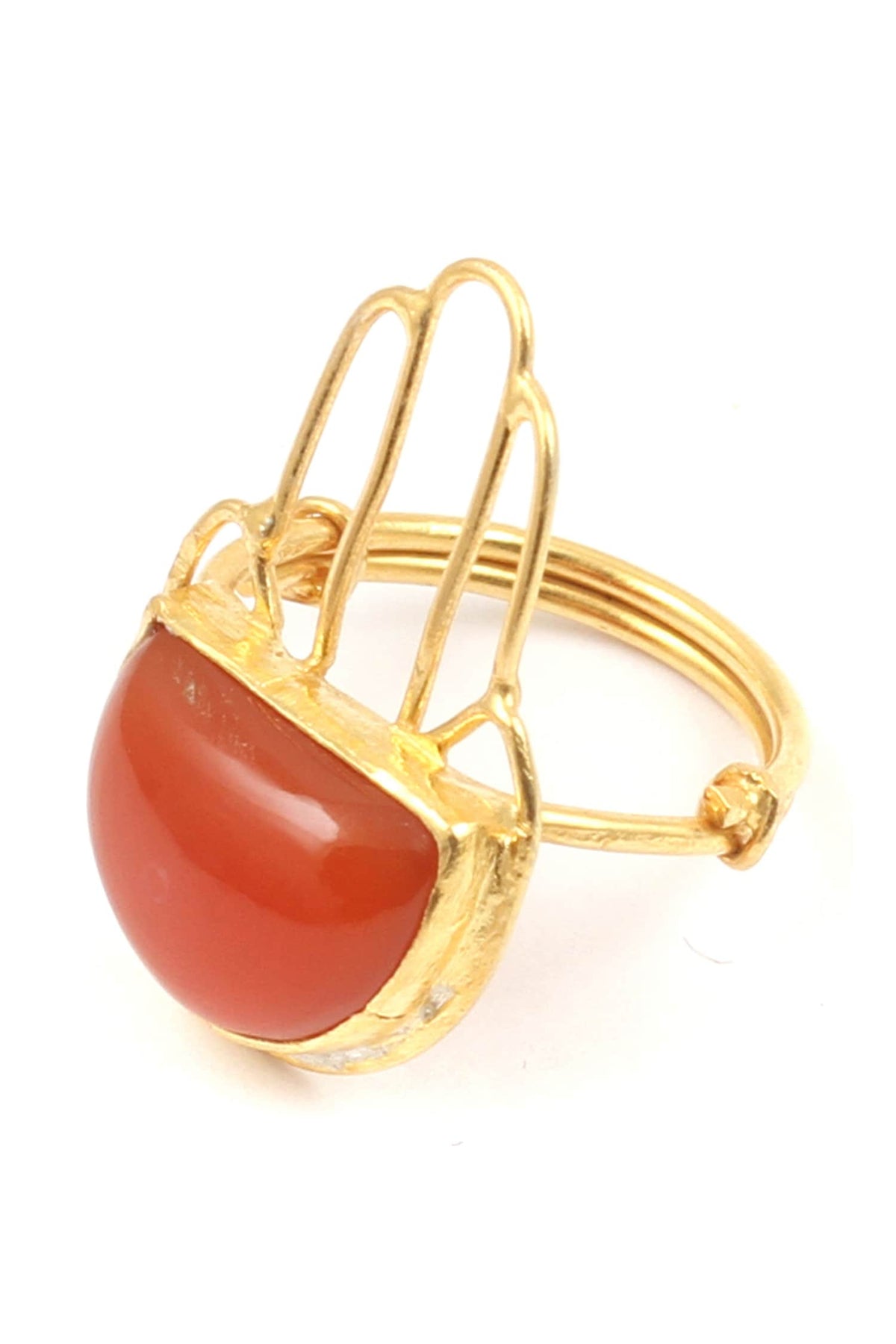 Gold Semi-Circle Cutwork Stone Ring 