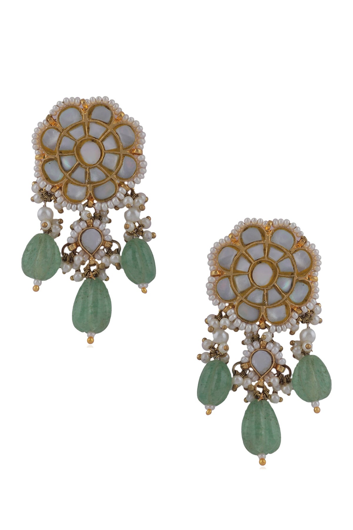 Pearl Embellished Floral Motif Earrings 