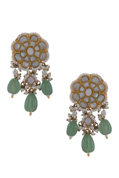 Pearl Embellished Floral Motif Earrings 