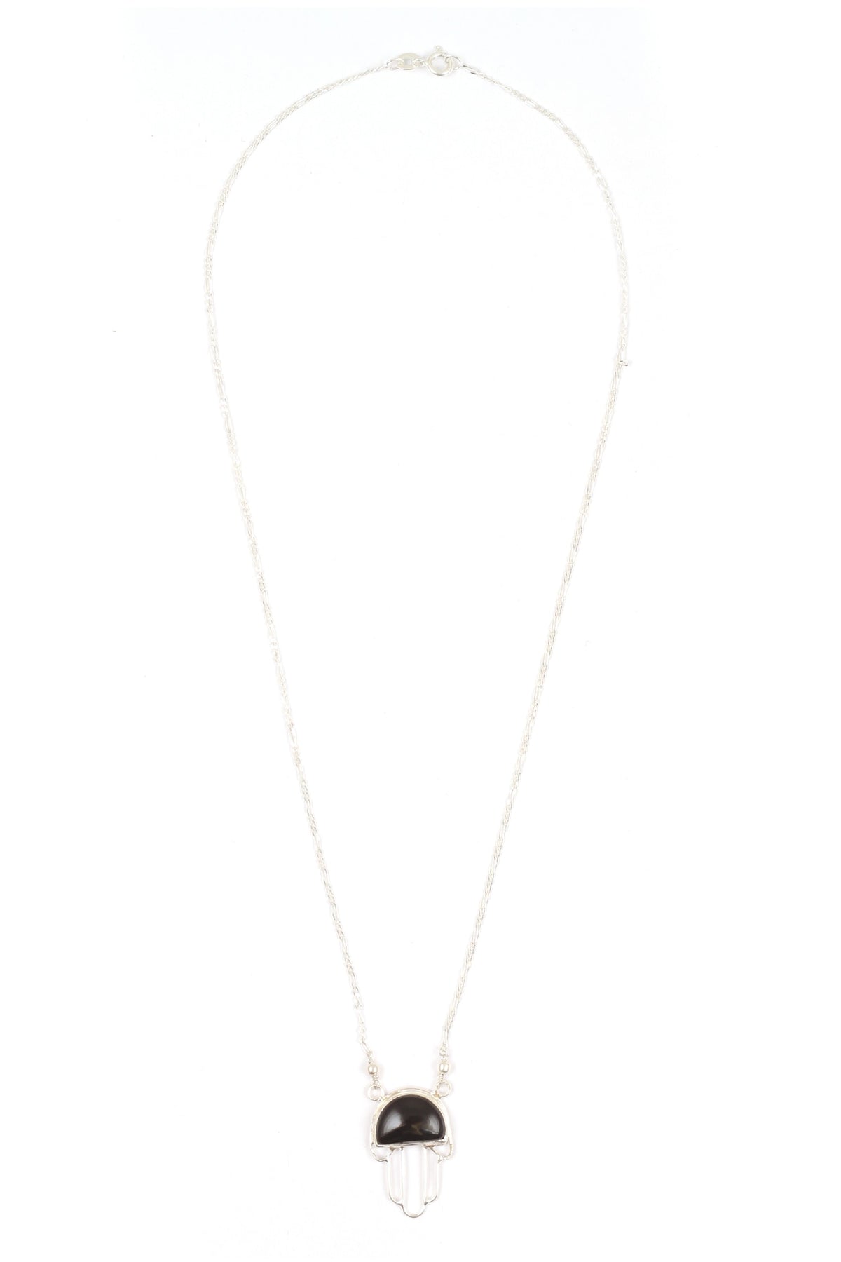 Silver Stone Cutwork Pendant Necklace 