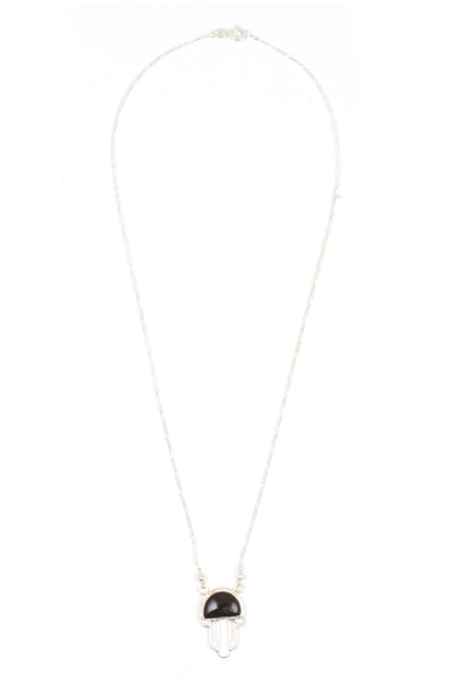 Silver Stone Cutwork Pendant Necklace 