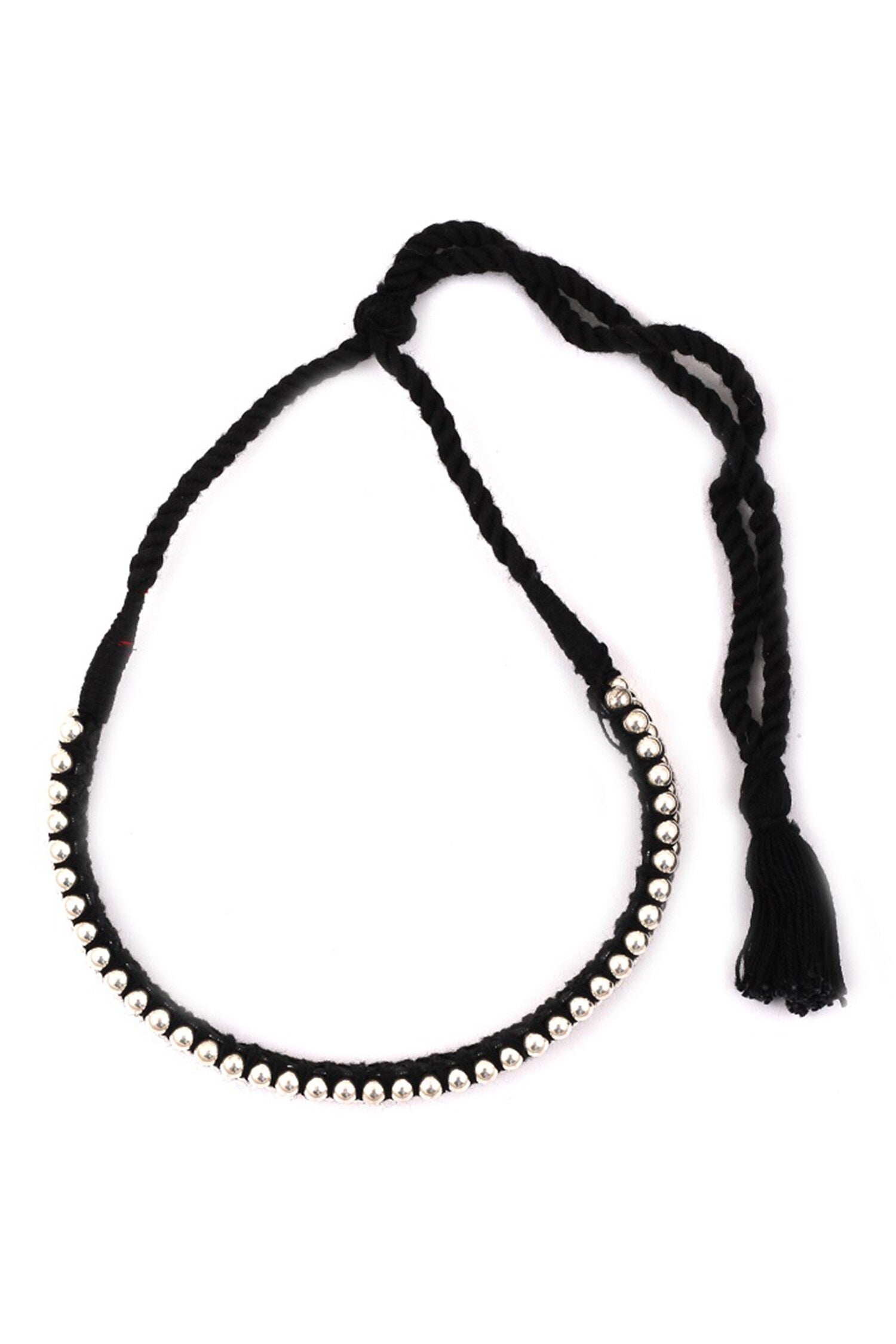 Braided Thread Necklace With Silver Beads 