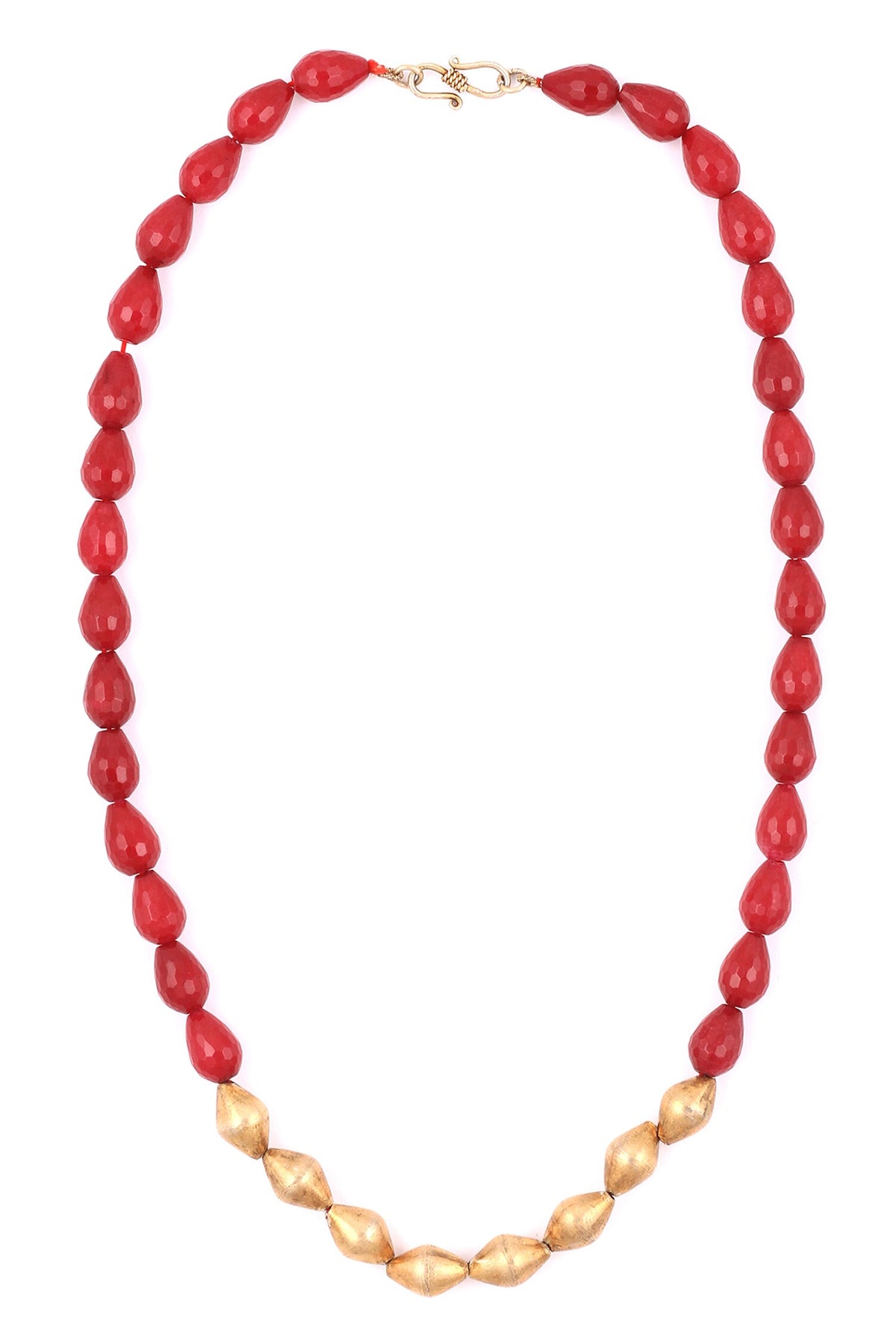 Gold & Red Beaded Long Necklace 