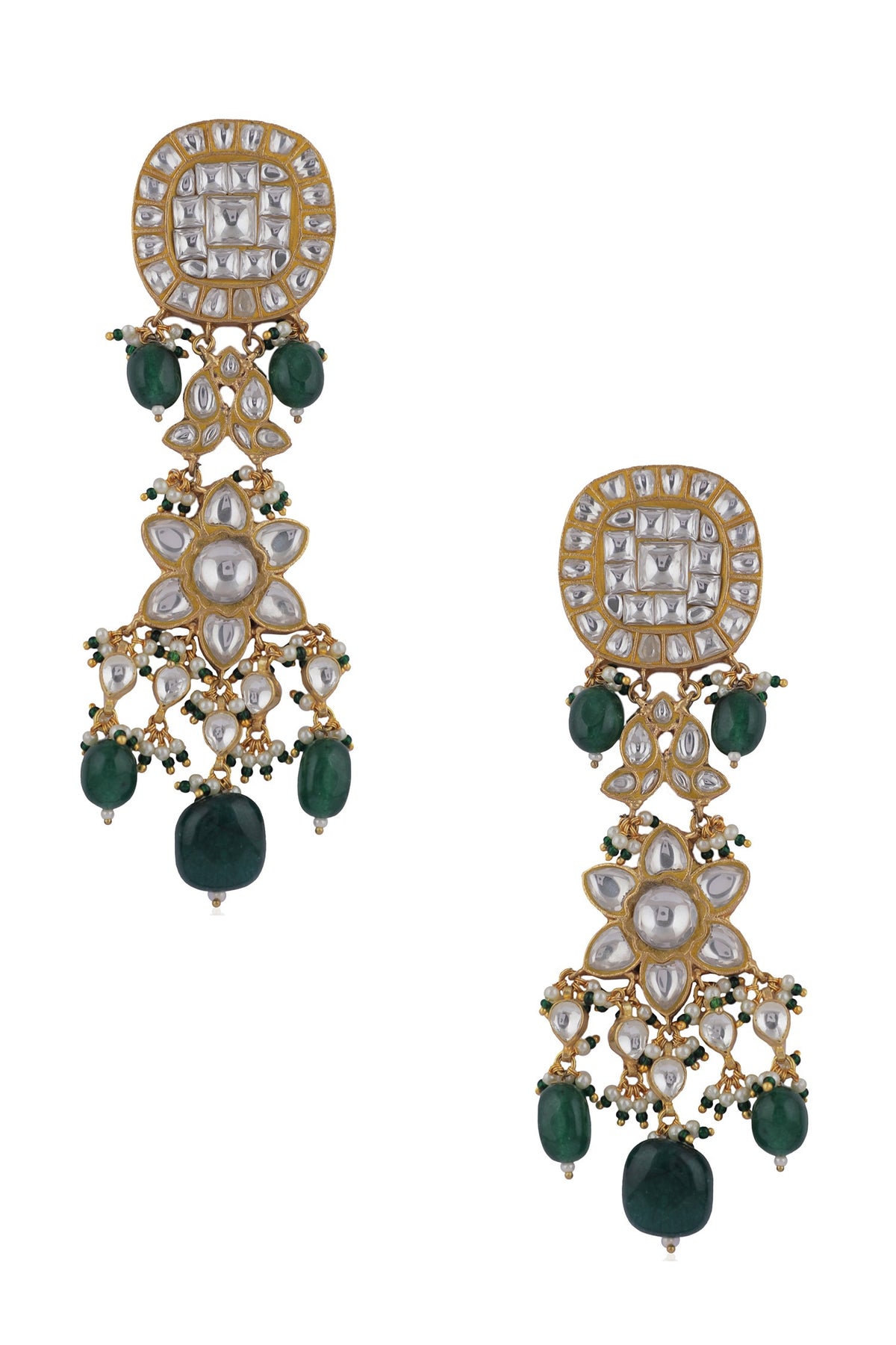 Floral Jadtar Stone Earrings 