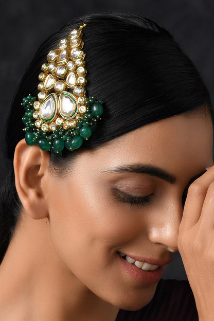 Gold Kundan Passa with Stone Drops 