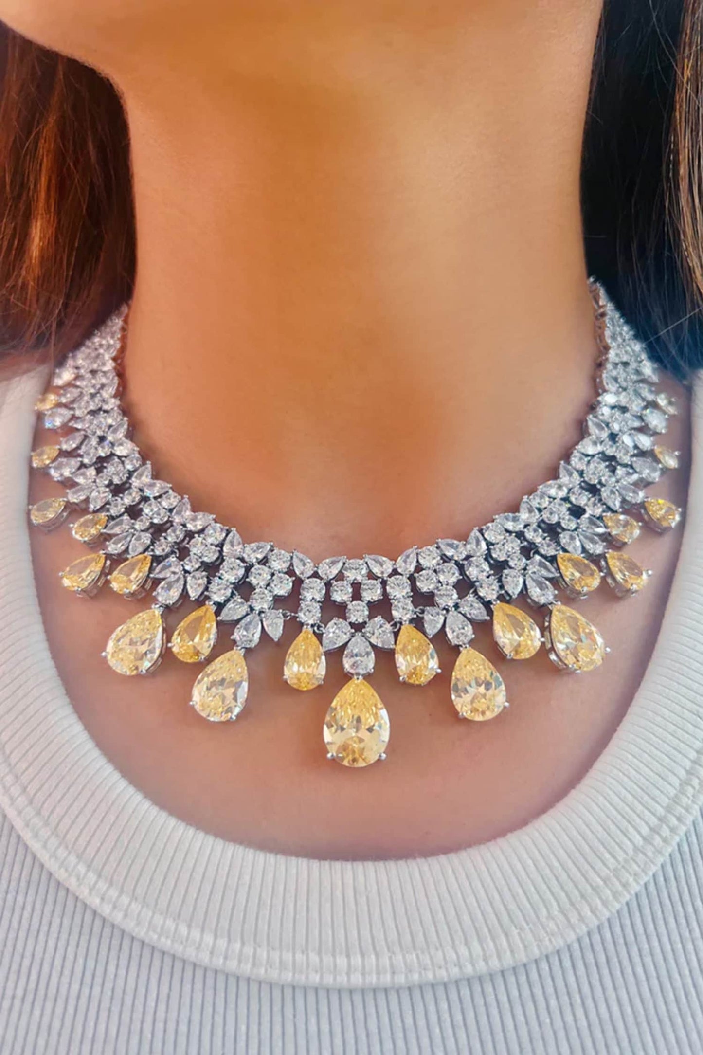 Daffodil Citrine Bead Embellished Necklace Set 