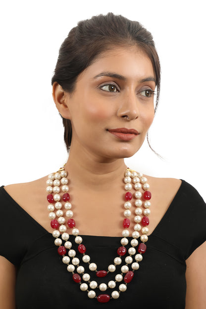 Pearls & Ruby Studded Long Necklace 