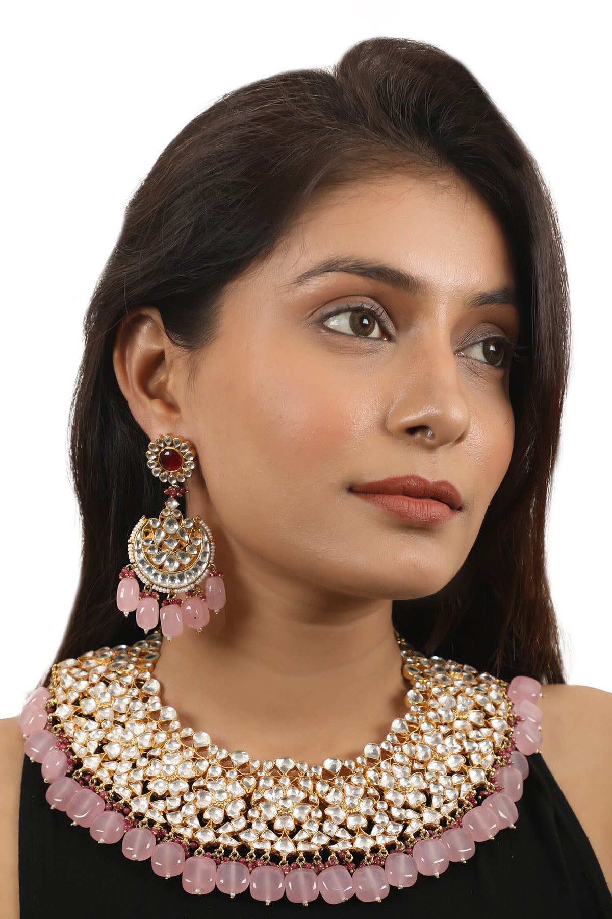 Beaded Hem Jadtar Necklace Set 