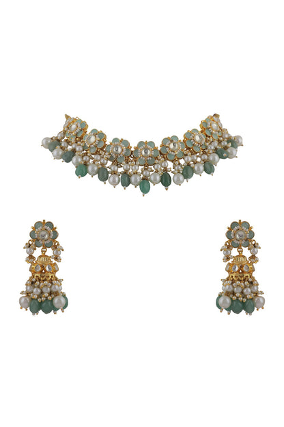Jade Embellished Floral Necklace Set 