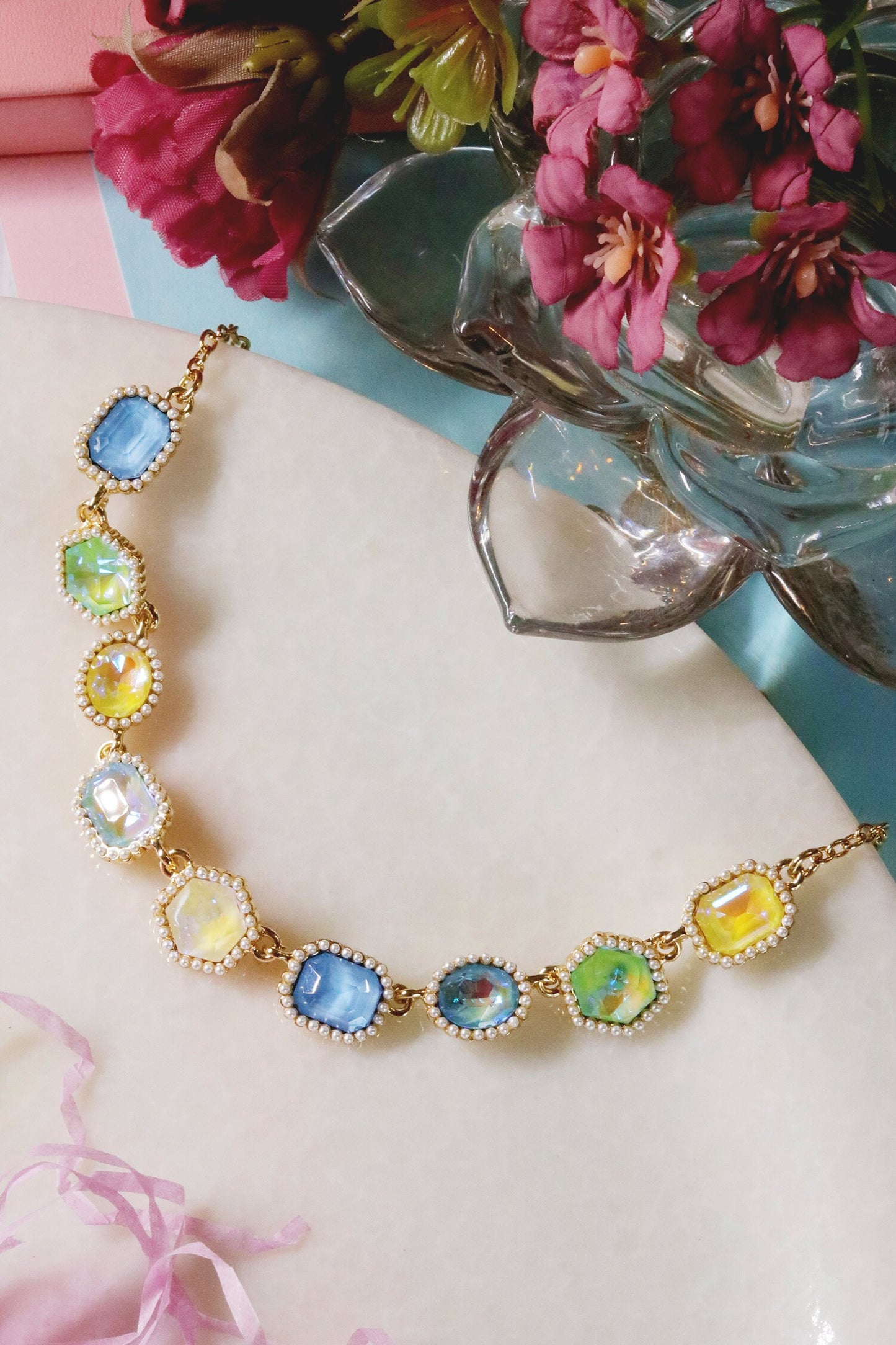 Geometric Crystal Stone Embellished Necklace 